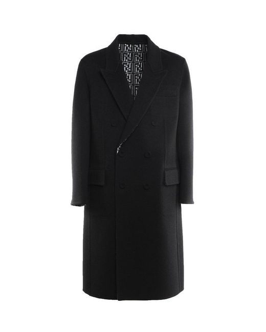 Fendi Black Reversible Monogram Double-Breasted Coat for men