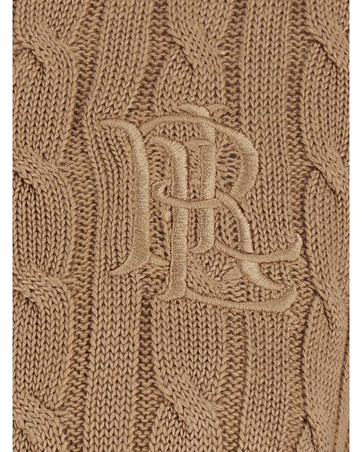 Ralph Lauren Brown Crew Neck Cardigan Cable Knit Cotton Top