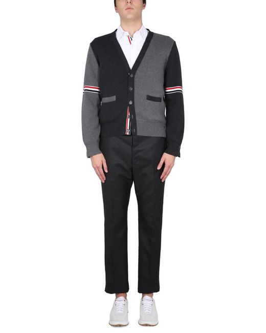 Thom Browne Black V-Neck Cardigan Cotton Jumpers for men