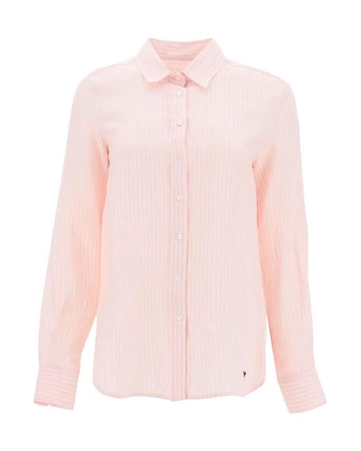 Max Mara Studio Pink Cristin Pure Linen Striped Shirt