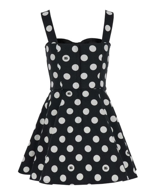 Dolce & Gabbana Black And Corset Minidress With Polka-Dots Print