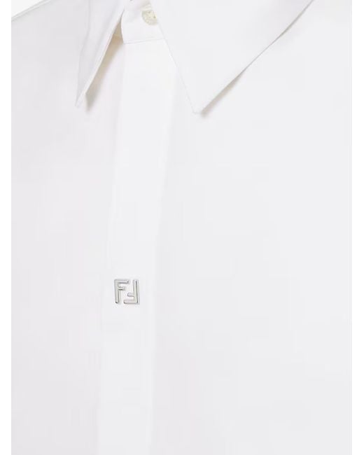 Fendi White Cotton Shirt With Metal Ff Button for men