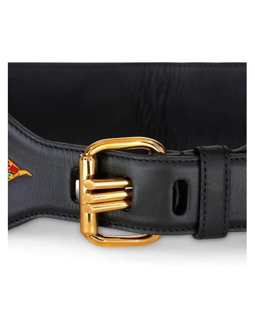 Etro Embroidered Black Leather Belt