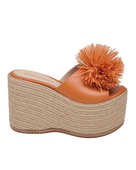 Paloma Barceló Brown Leather Mules With Wedge