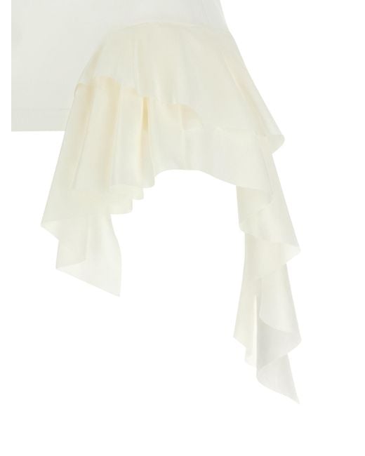 McQueen White Silk Ruffle Tank Top