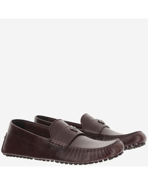 Gucci Brown Leather Loafers With Logo Emblem Calfskin for men