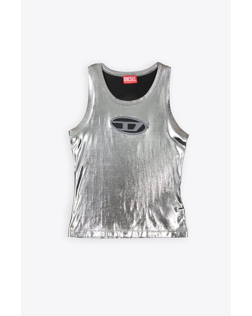 DIESEL Gray T-Lynys Metallic Coated Jersey Tank Top With Logo