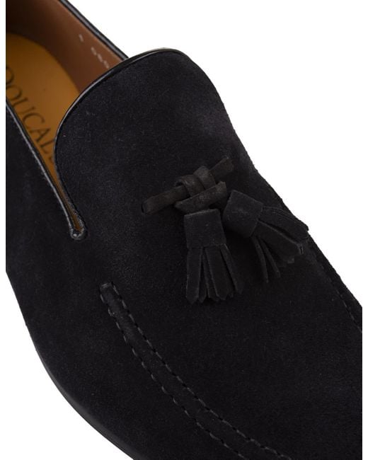 Doucal's Black Suede Loafers With Tassels for men