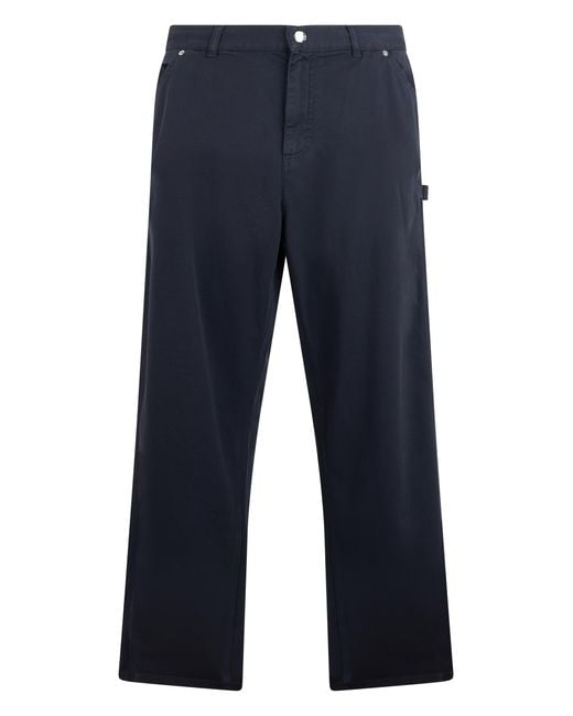 Moncler Blue Trousers Gabardine Cotton-Blend Chinos for men