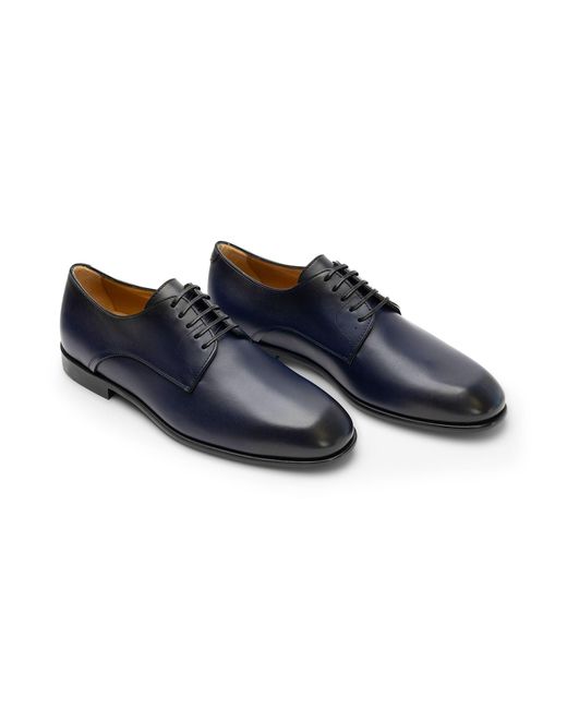 Ferragamo Blue Polished Leather Derby Shoes for men