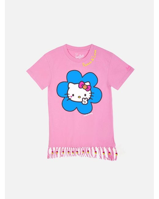 Mc2 Saint Barth Pink Girl Abbey Dress With Fringes And Turtle Print
