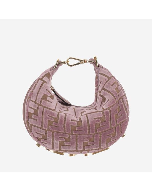 Fendi Pink Shoulder Bag Graphy Mini Velvet Polyester