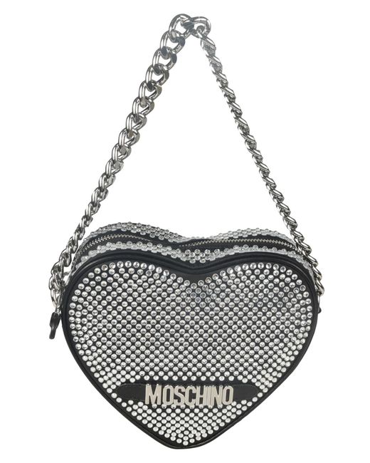 Moschino Metallic Heart Embellished Chain Shoulder Bag