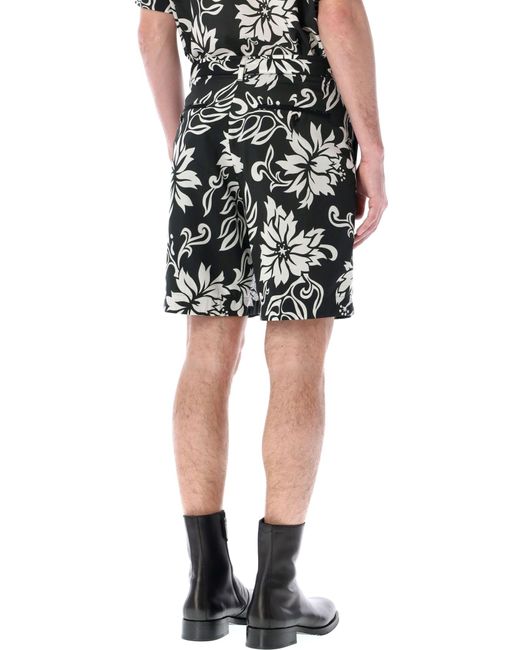 Sacai Black Floral Print Shorts for men