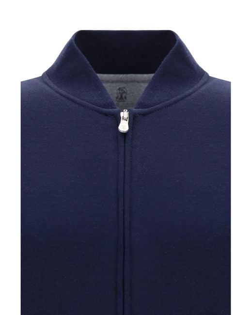 Brunello Cucinelli Blue Cotton Zip Sweatshirt for men