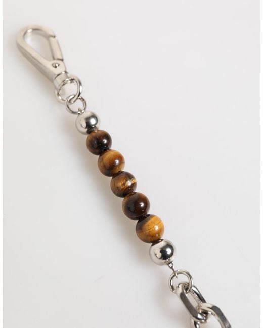 Dolce & Gabbana White Chain Brass Beaded Lobster Clasp Logo Bracelet Real Natural Gem Zamak for men