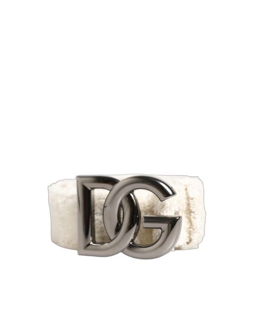 Dolce & Gabbana Natural Cotton Fleece Dg Logo Metal Buckle Belt