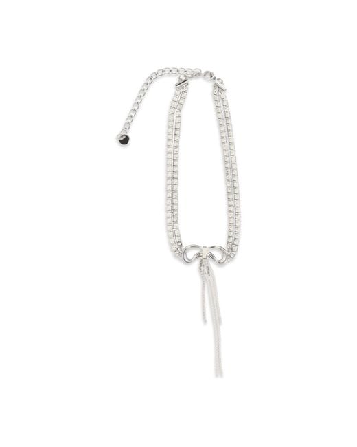 Self-Portrait White Crystal Double Bow Choker Brass Necklaces