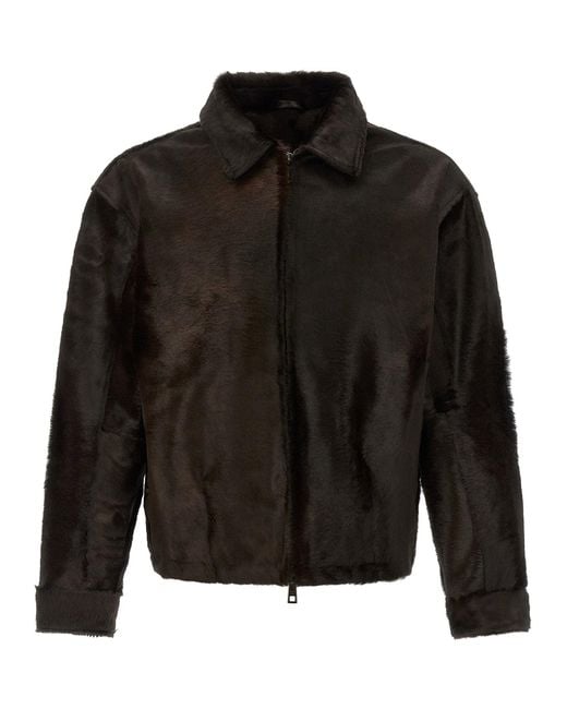 Giorgio Brato Black Pony Hair Calf Leather Jacket for men