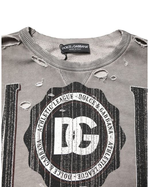 Dolce & Gabbana Gray Logo Print Crew Neck Pullover Sweater for men