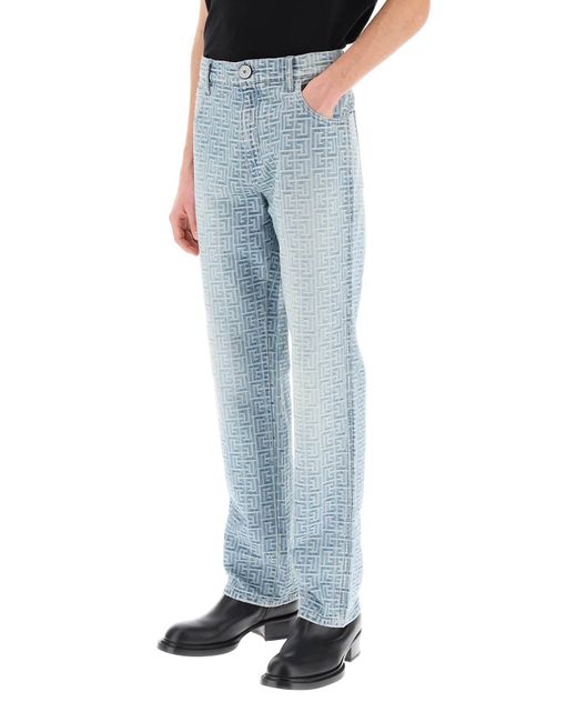 Balmain Blue Straight Monogram Jeans for men