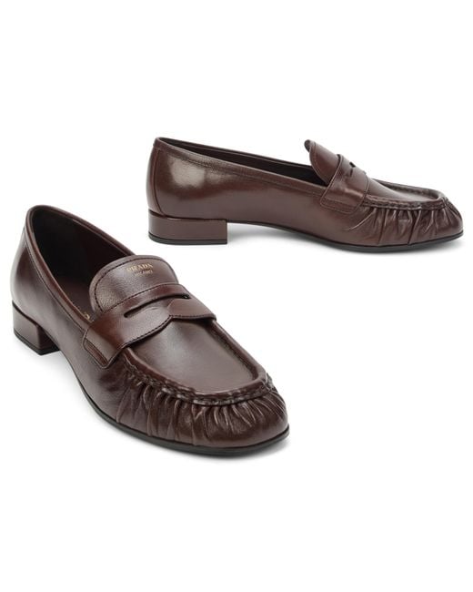 Prada Brown Leather Loafers Calfskin