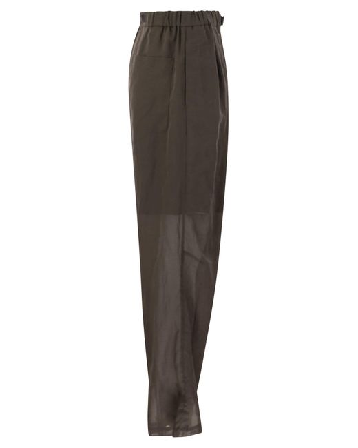Brunello Cucinelli Gray Ergonomic Loose Cotton Organza Trousers With Belt