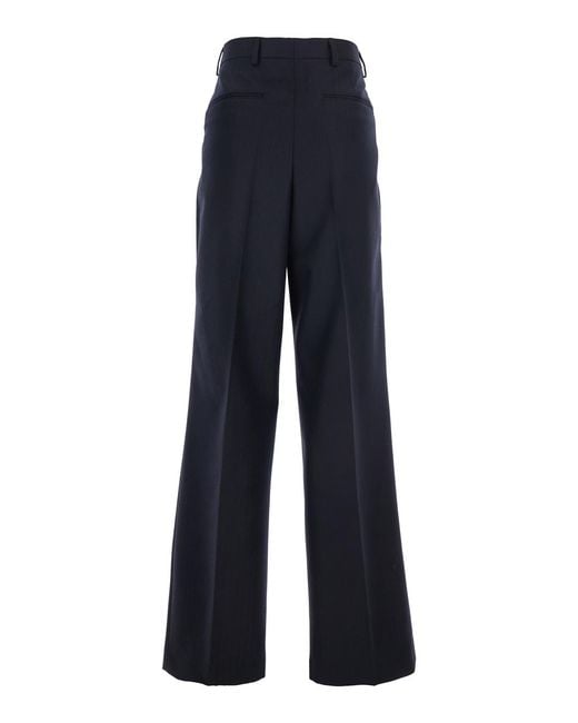 Dries Van Noten Blue Wide Leg Wool Pants With Pockets Trousers