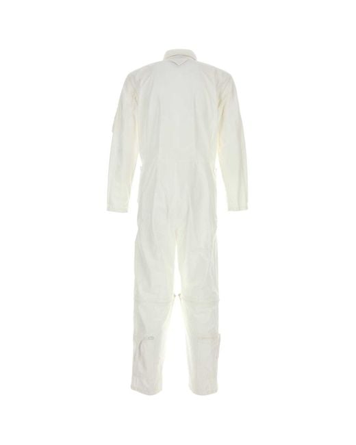 Prada White Long-Sleeved Zipped Jumpsuit for men