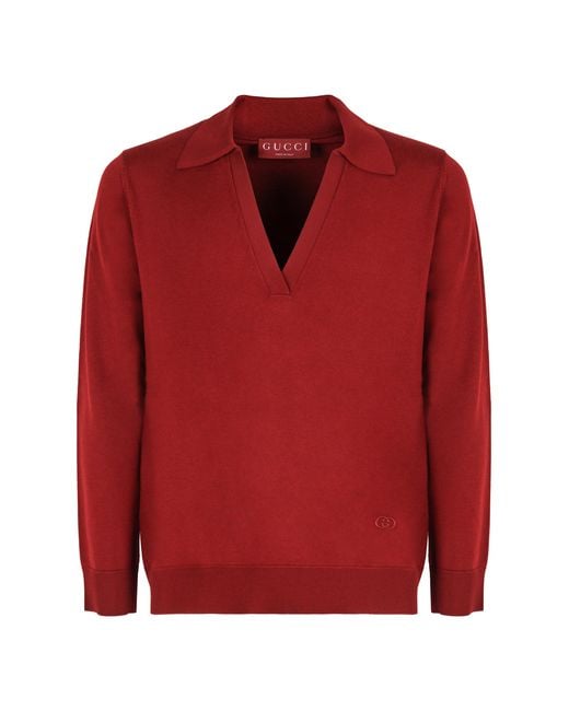 Gucci Red Wool V-Neck Sweater
