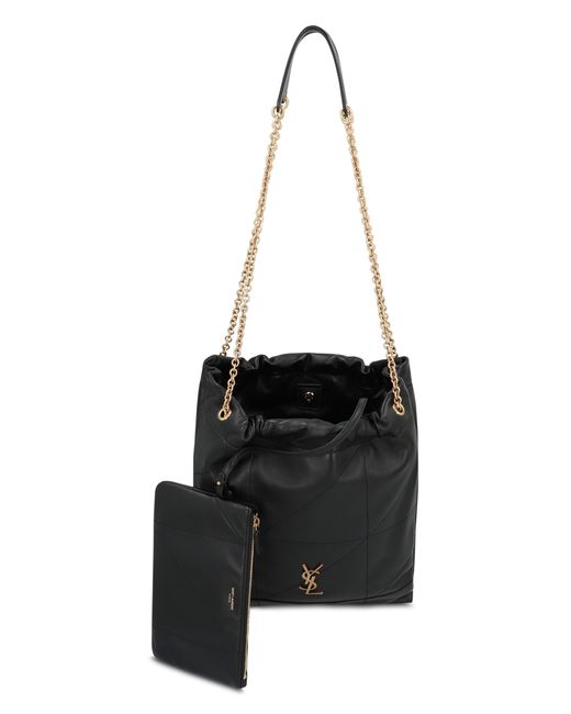 Saint Laurent Black Leather Pouch With Metal Strap Lamb Clutch Bags