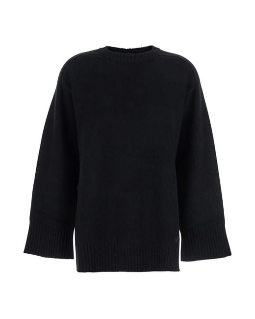 Loulou de Saison Black Crew Neck Sweater With Knitted Design