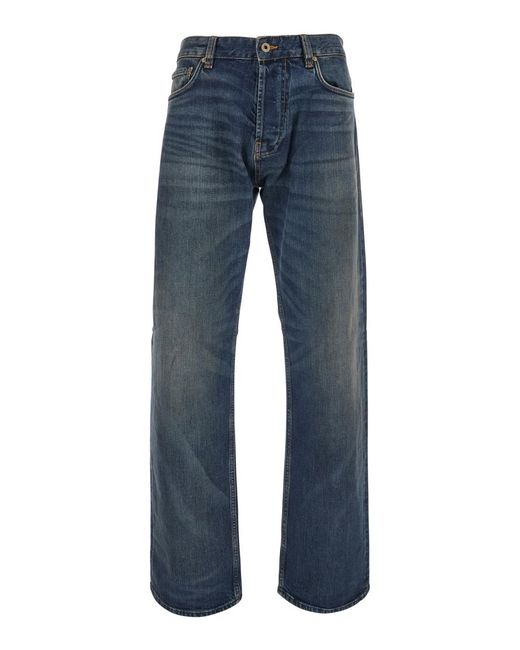 Emporio Armani Blue Loose Fit High-Waist Jeans Cotton for men