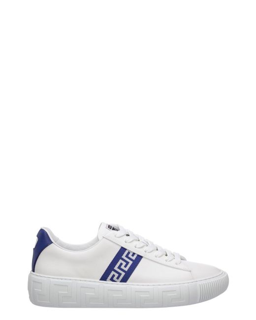 Versace Leather Greca Low-top Sneakers in White for Men | Lyst