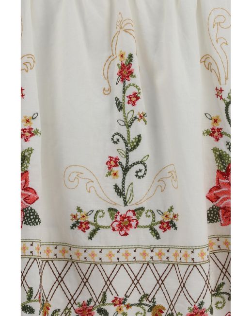 Farm Rio Gray Floral Embroidered Top Linen; Viscose