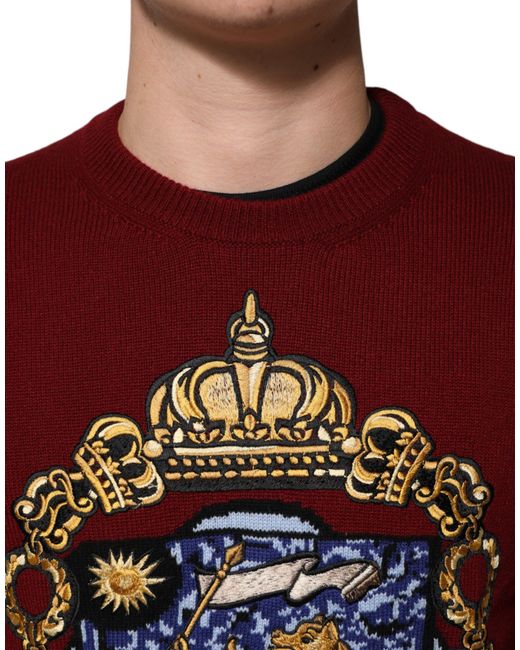 Dolce & Gabbana Red Cashmere Lion Crest Pullover Sweater Clothing for men