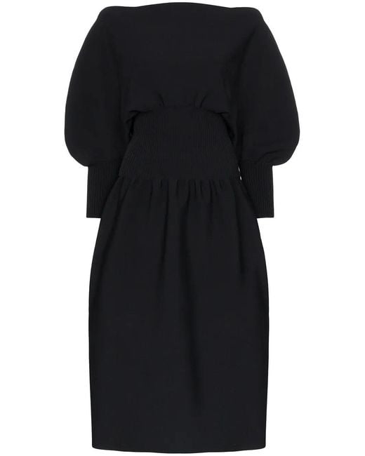 Bottega Veneta Black Pouf Sleeve Flared Midi Dress