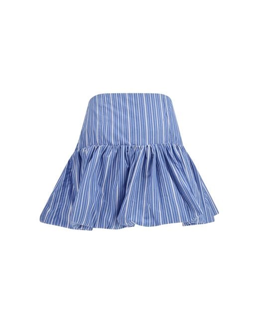 Ganni Blue Striped Mini Balloon Skirt Cotton