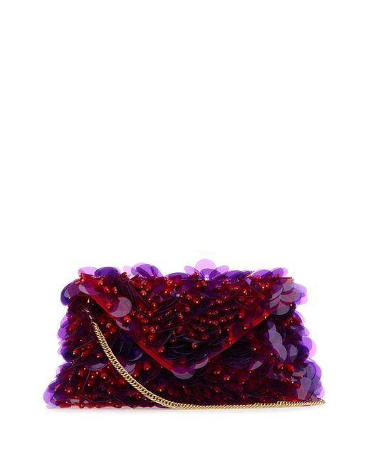 Dries Van Noten Purple Embellished Fabric Clutch
