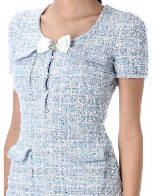 Self-Portrait Blue Check Knit Mini Dress