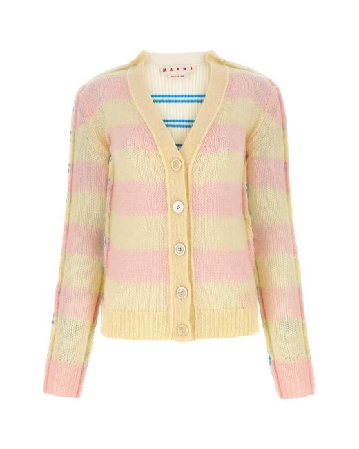 Marni Natural Embroidered Mohair Blend And Wool Blend Cardigan
