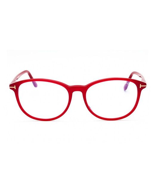 Tom Ford Red Eyeglasses Square Full Rim, Shiny Light Frame And Clear Light Block Lens Ft5810-B074