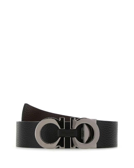 Ferragamo Black Leather Reversible Belt for men