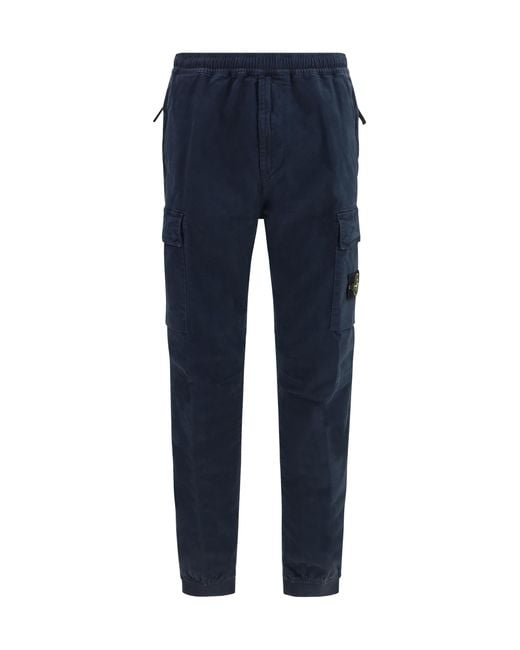 Stone Island Blue Cargo Pants With Elasticated Cuffs Cotton; Elastane for men