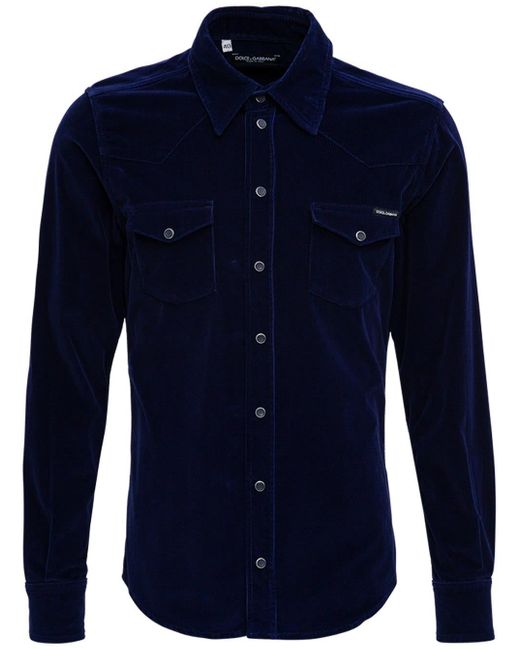 Dolce & Gabbana Blue Velvet Shirt for men