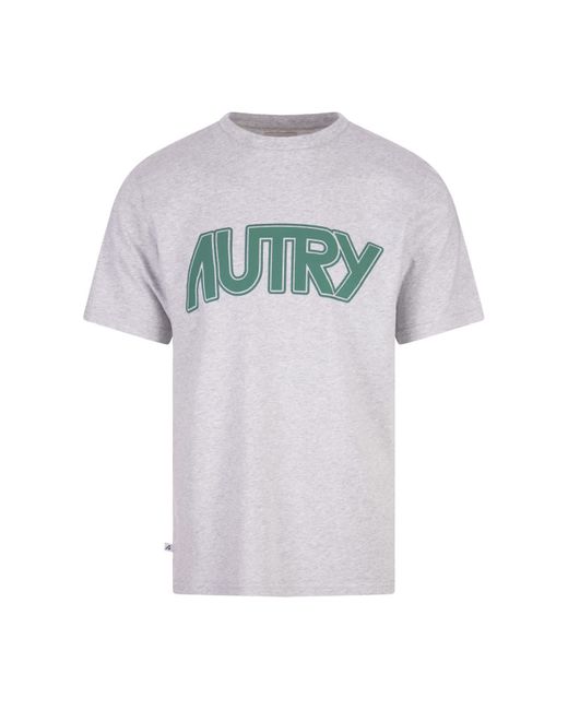 Autry Gray Melange Grey T-shirt With Green Logo for men