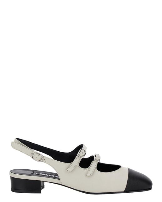 CAREL PARIS White Abricot Slingback Mary Janes With Contrasting Toe