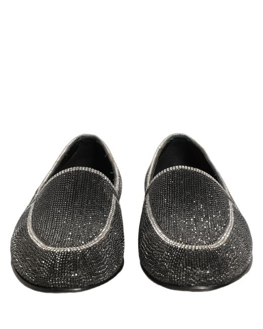 Dolce & Gabbana Black Crystal Embellished Loafers Shoes Leather for men
