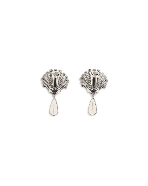 Alessandra Rich White Crystal Drop Earrings Metal Metallic Metallised