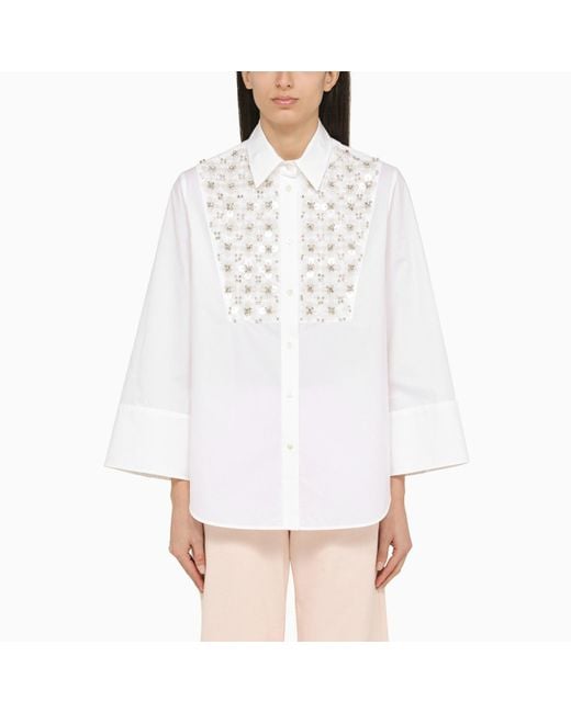 P.A.R.O.S.H. White Shirt With Paillette Embroidery